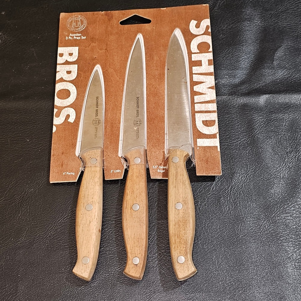 New Schmidt Bros Acacian Wood 3‎ Piece Prep Knife Set